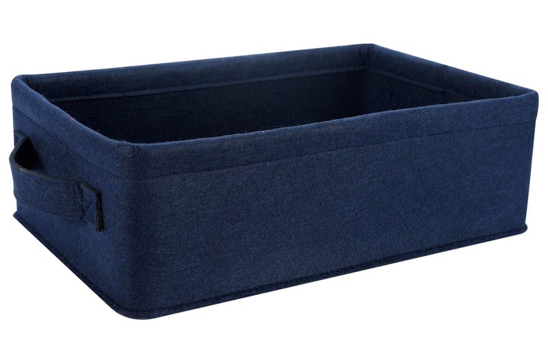 KWLET Decorative Storage Basket Collapsible Felt Bins Fabric Baskets Storage Organizer for Underwear Socks Bra Towel Toiletry Baby Products Storage Basket Navy Blue - Image 1